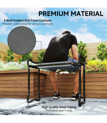 Outsunny 2 In1 Folding Garden Kneeler Foam Chair Pad Support Bench, Grey