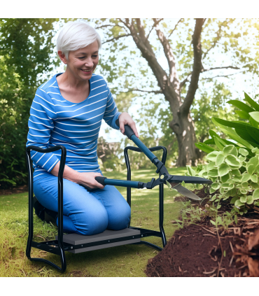 Outsunny 2 In1 Folding Garden Kneeler Foam Chair Pad Support Bench, Grey