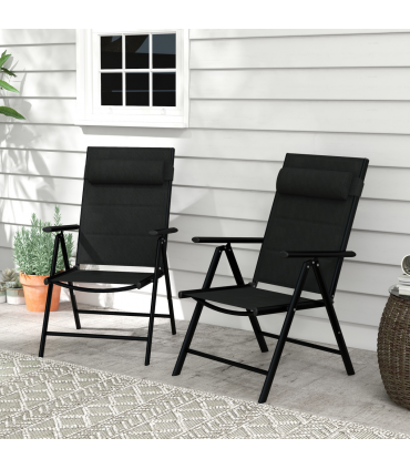 Outsunny 2 PCS Outdoor Folding Chairs, Dining Chairs with Padded Filling, Black