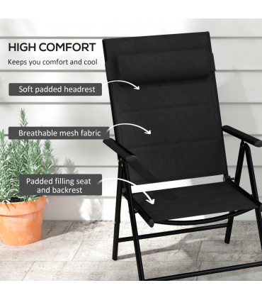 Outsunny 2 PCS Outdoor Folding Chairs, Dining Chairs with Padded Filling, Black