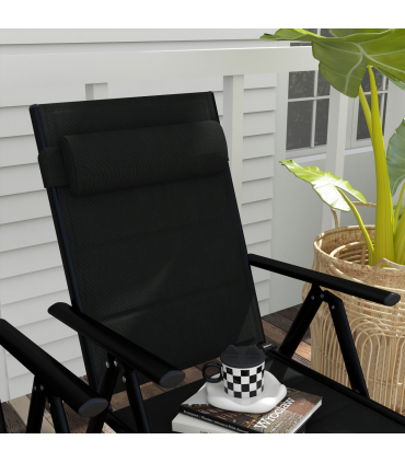 Outsunny 2 PCS Outdoor Folding Chairs, Dining Chairs with Padded Filling, Black