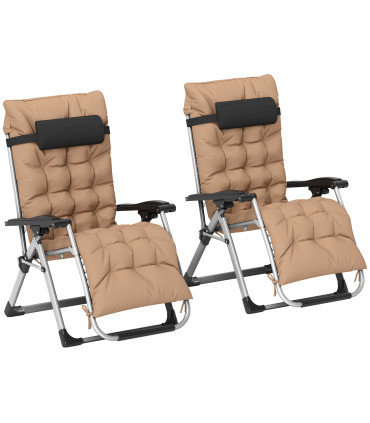 Outsunny 2 PCS Reclining Zero Gravity Chair Folding Lounger Cushion Khaki