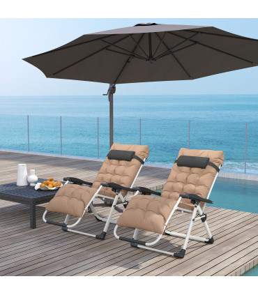 Outsunny 2 PCS Reclining Zero Gravity Chair Folding Lounger Cushion Khaki