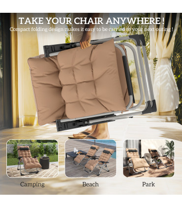 Outsunny 2 PCS Reclining Zero Gravity Chair Folding Lounger Cushion Khaki