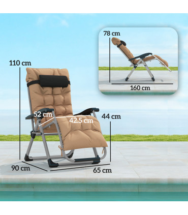 Outsunny 2 PCS Reclining Zero Gravity Chair Folding Lounger Cushion Khaki