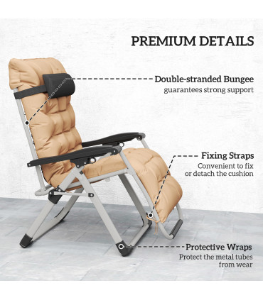 Outsunny 2 PCS Reclining Zero Gravity Chair Folding Lounger Cushion Khaki