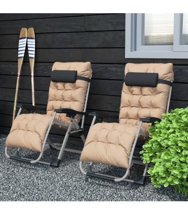 Outsunny 2 PCS Reclining Zero Gravity Chair Folding Lounger Cushion Khaki