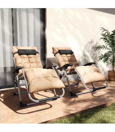 Outsunny 2 PCS Reclining Zero Gravity Chair Folding Lounger Cushion Khaki