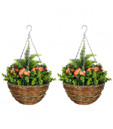Outsunny 2 PCs Artificial Lisianthus Flower Hanging Planter Basket Orange