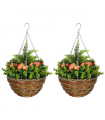 Outsunny 2 PCs Artificial Lisianthus Flower Hanging Planter Basket Orange