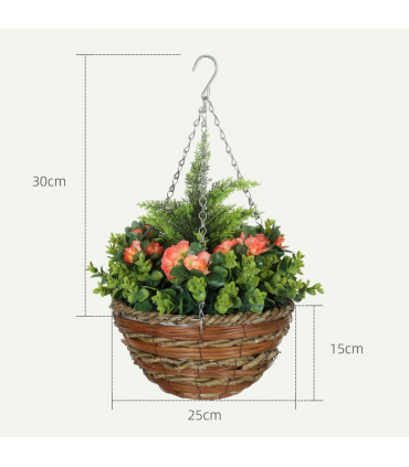 Outsunny 2 PCs Artificial Lisianthus Flower Hanging Planter Basket Orange