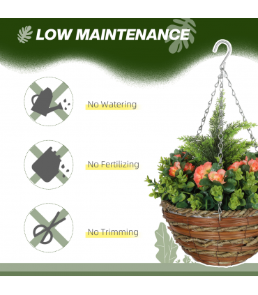 Outsunny 2 PCs Artificial Lisianthus Flower Hanging Planter Basket Orange