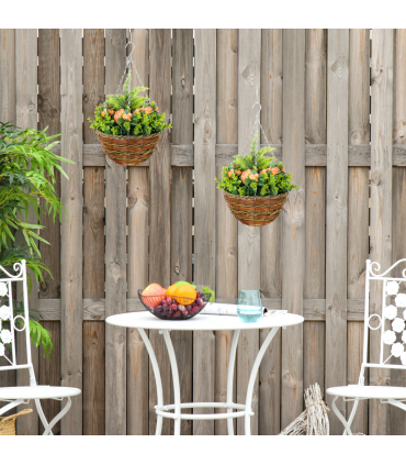 Outsunny 2 PCs Artificial Lisianthus Flower Hanging Planter Basket Orange