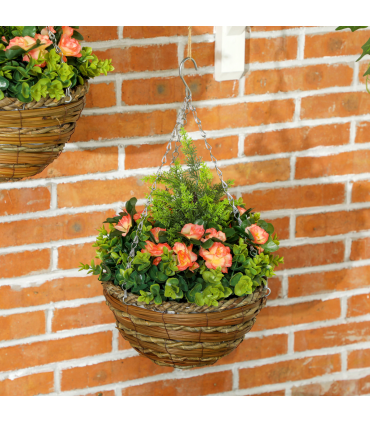 Outsunny 2 PCs Artificial Lisianthus Flower Hanging Planter Basket Orange