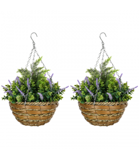 Outsunny 2 PCs Artificial Lisianthus Flower Hanging Planter Basket Purple