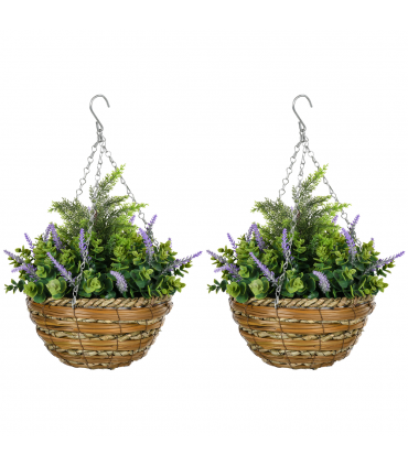Outsunny 2 PCs Artificial Lisianthus Flower Hanging Planter Basket Purple