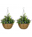 Outsunny 2 PCs Artificial Lisianthus Flower Hanging Planter Basket Purple