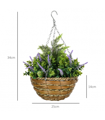 Outsunny 2 PCs Artificial Lisianthus Flower Hanging Planter Basket Purple