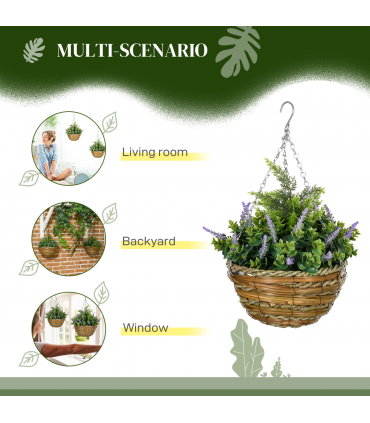 Outsunny 2 PCs Artificial Lisianthus Flower Hanging Planter Basket Purple