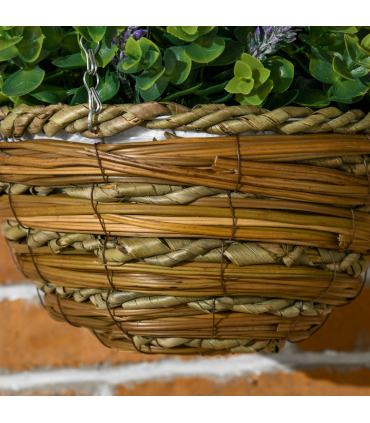 Outsunny 2 PCs Artificial Lisianthus Flower Hanging Planter Basket Purple