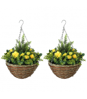 Outsunny 2 PCs Artificial Lisianthus Flower Hanging Planter Basket Yellow