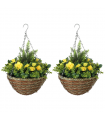 Outsunny 2 PCs Artificial Lisianthus Flower Hanging Planter Basket Yellow