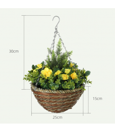 Outsunny 2 PCs Artificial Lisianthus Flower Hanging Planter Basket Yellow