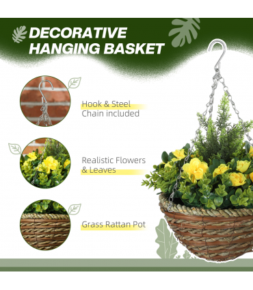 Outsunny 2 PCs Artificial Lisianthus Flower Hanging Planter Basket Yellow