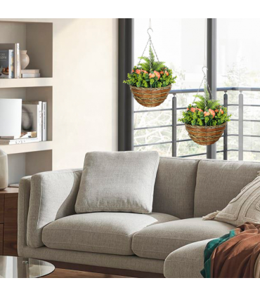 Outsunny 2 PCs Artificial Lisianthus Flower Hanging Planter Basket Yellow