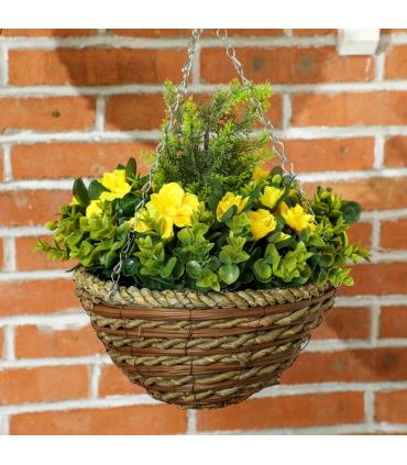 Outsunny 2 PCs Artificial Lisianthus Flower Hanging Planter Basket Yellow
