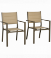 Outsunny 2 PCs Dining Chairs, Stackable Design Aluminium Outdoor Armchairs Khaki