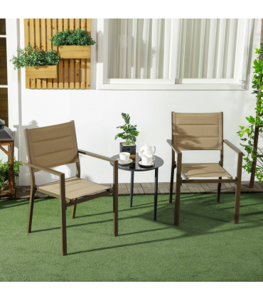 Outsunny 2 PCs Dining Chairs, Stackable Design Aluminium Outdoor Armchairs Khaki