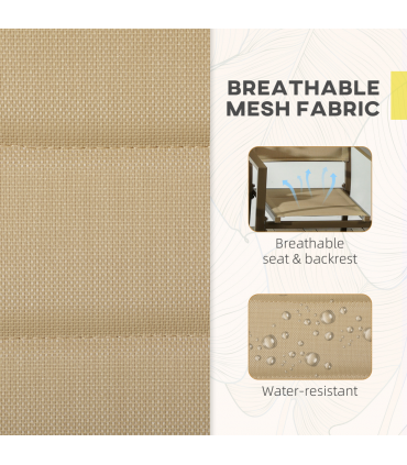 Outsunny 2 PCs Dining Chairs, Stackable Design Aluminium Outdoor Armchairs Khaki