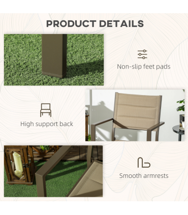 Outsunny 2 PCs Dining Chairs, Stackable Design Aluminium Outdoor Armchairs Khaki