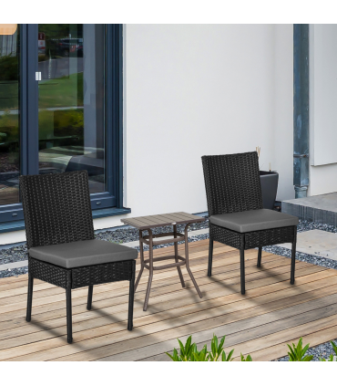 Outsunny 2 PCs Rattan Garden Chairs with Cushion, Wicker Dining Chairs, Black