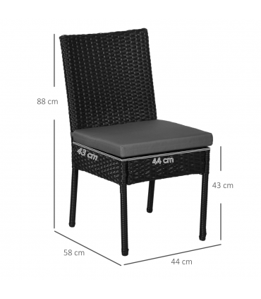 Outsunny 2 PCs Rattan Garden Chairs with Cushion, Wicker Dining Chairs, Black