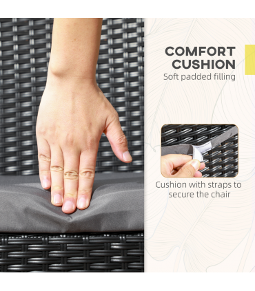 Outsunny 2 PCs Rattan Garden Chairs with Cushion, Wicker Dining Chairs, Black