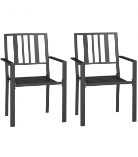 Outsunny 2 PCs Stackable Outdoor Garden Chairs with Metal Slatted Design, Black
