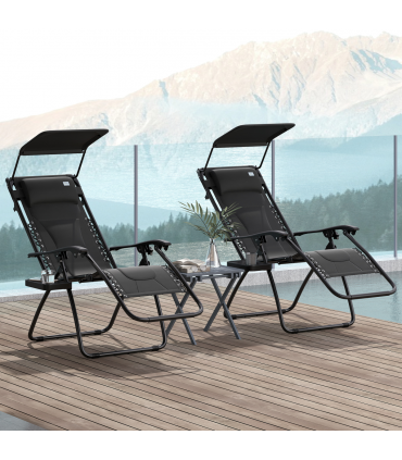 Outsunny 2 Pcs Zero Gravity Lounger Chair, Folding Reclining Chair, Black