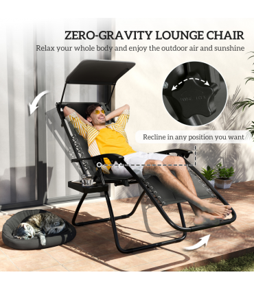Outsunny 2 Pcs Zero Gravity Lounger Chair, Folding Reclining Chair, Black