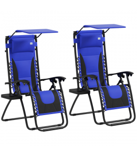 Outsunny 2 Pcs Zero Gravity Lounger Chair, Folding Reclining Chair, Blue