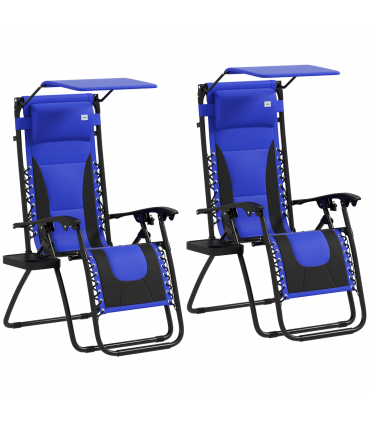 Outsunny 2 Pcs Zero Gravity Lounger Chair, Folding Reclining Chair, Blue