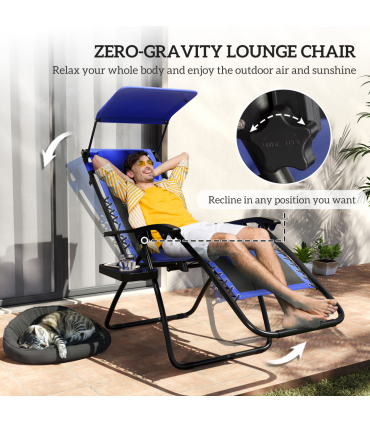 Outsunny 2 Pcs Zero Gravity Lounger Chair, Folding Reclining Chair, Blue
