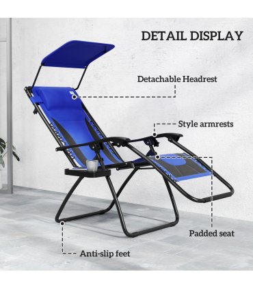 Outsunny 2 Pcs Zero Gravity Lounger Chair, Folding Reclining Chair, Blue