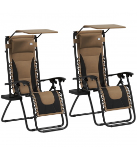 Outsunny 2 Pcs Zero Gravity Lounger Chair, Folding Reclining Chair, Brown