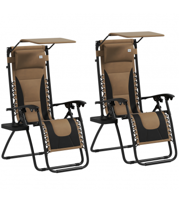 Outsunny 2 Pcs Zero Gravity Lounger Chair, Folding Reclining Chair, Brown