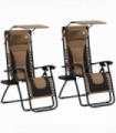 Outsunny 2 Pcs Zero Gravity Lounger Chair, Folding Reclining Chair, Brown