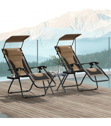 Outsunny 2 Pcs Zero Gravity Lounger Chair, Folding Reclining Chair, Brown