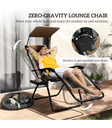 Outsunny 2 Pcs Zero Gravity Lounger Chair, Folding Reclining Chair, Brown