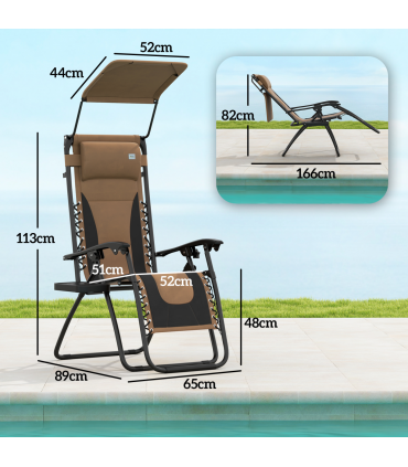 Outsunny 2 Pcs Zero Gravity Lounger Chair, Folding Reclining Chair, Brown